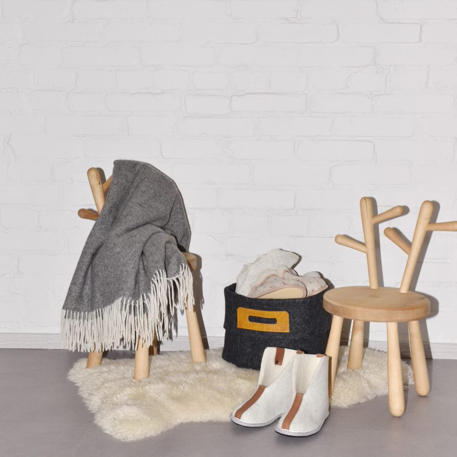 Wool Felt Omaking Basket - Dark Grey/Grey